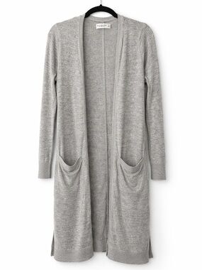 Abercrombie & Fitch AF Soft Cozy Cardigan S Grey Long Open Front Duster Pockets